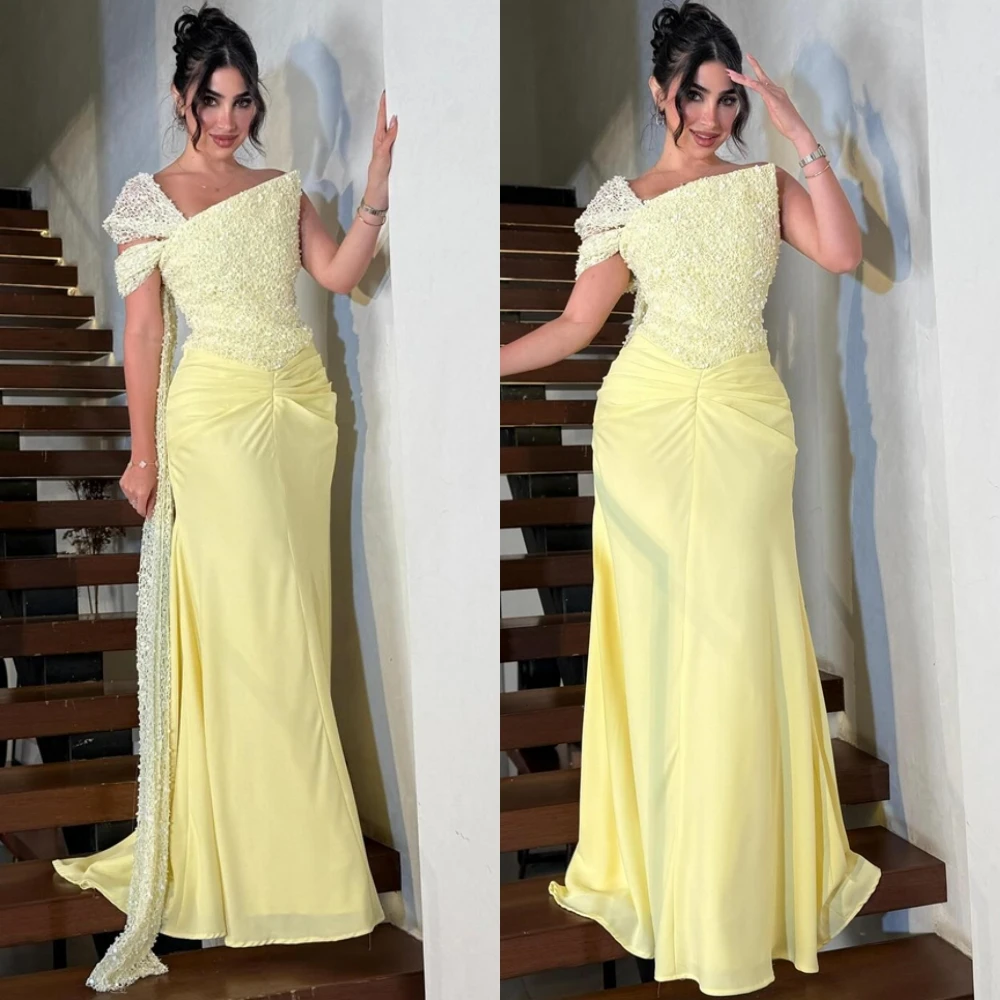 Customized Elegant Strapless Chiffon Evening Dress Exquisite Off the Shoulder Cocktail Dress Temperament Special Occasion Gowns