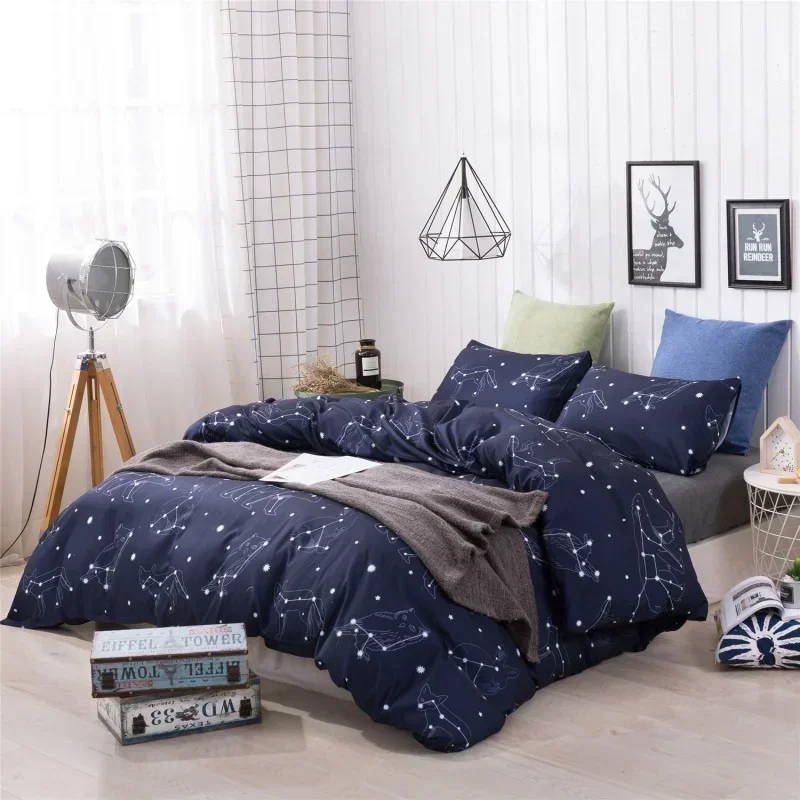 

3pcs Set Blue Starry Sky Duvet Cover Bedding Set Double Bed Duvet Cover Twin King Size Bed Constellation Pattern Bed Sheet Set