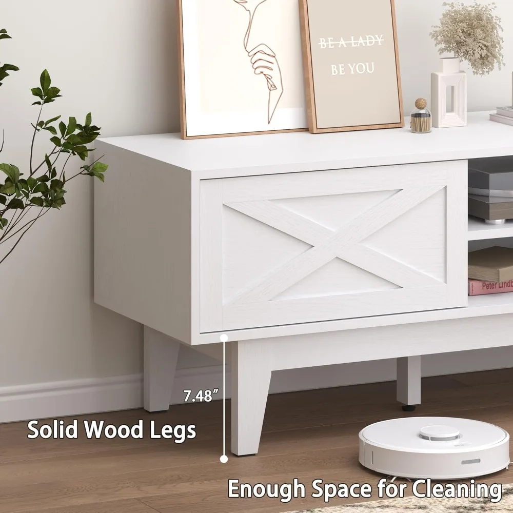 

TV Stand for 55/60/65 Inch TV, Farmhouse Entertainment Center with Shelves, Cabinets and Sliding Doors, Rustic TV Media Console