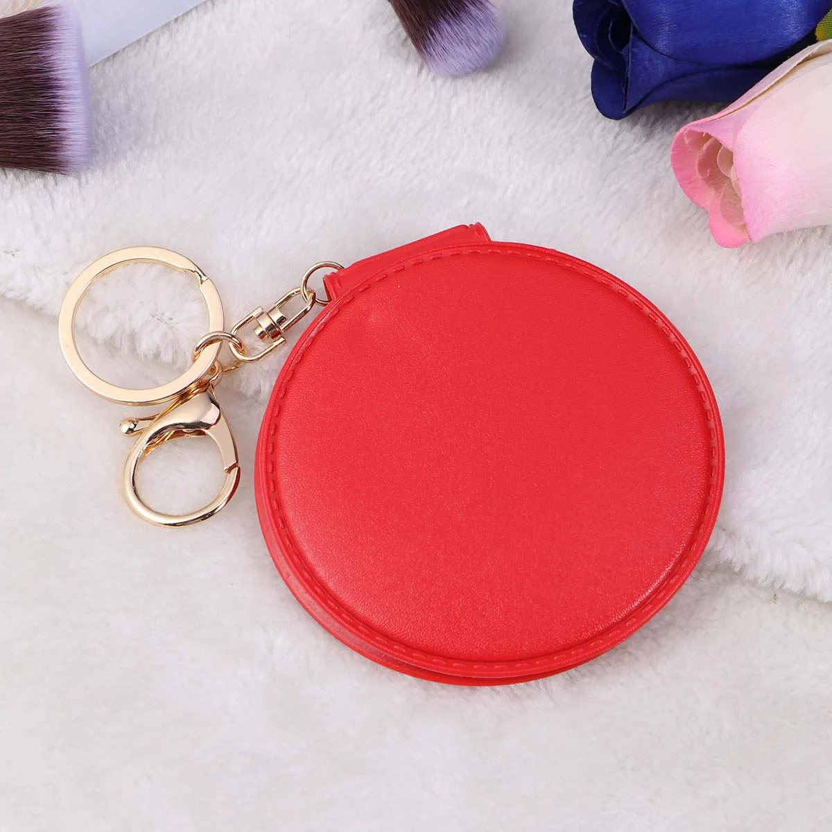 

Mini Pocket Folding Makeup Mirror Portable Red PU Frame Double Sides Compact Mirror for on-The-Go Touch-Ups