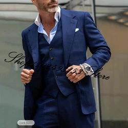 Navy Blue Men 3 Pieces Suits Custom Made Formal Groomsmen Tuxedos Wedding Male Suits Jacket+Pant+Vest Trajes De Hombre