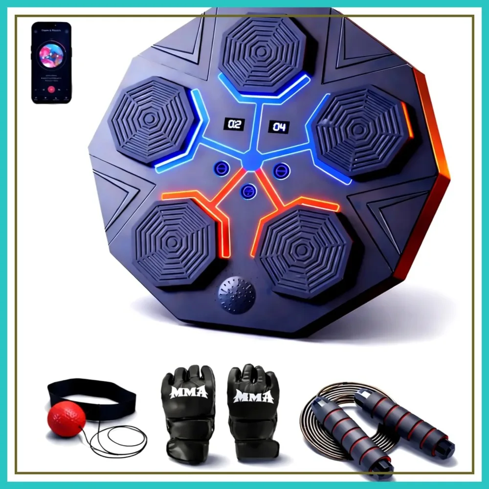 

Bluetooth Music Boxing Machine with LED Targets, Pro Gloves & Reflex Headband, Home Gym Cardio Workout