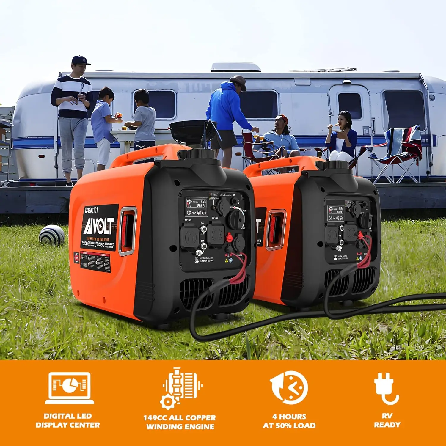 

AIVOLT Inverter Generator 4300W Gas Powered Portable Generator Super Quiet Outdoor Generator RV Ready for Camping