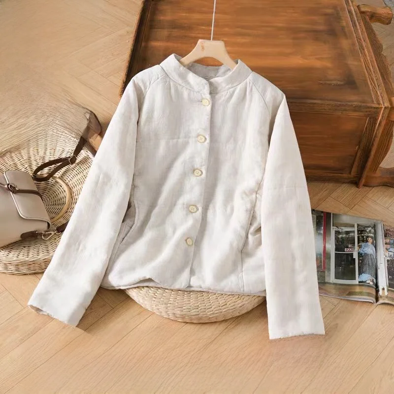 

Winter Women's Casual Lightweight Pure Color Haax Cotton Jaet Single Button Thiened Long Sve Regular Length Coat