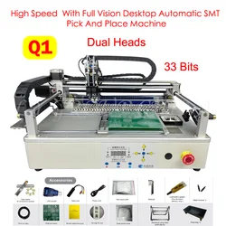 Q1 ad alta velocità 33 bit Full Vision Desktop Automatic SMT Pick And Place Machine Chip Mounter LED SMD Dual Heads per PCB Assembly