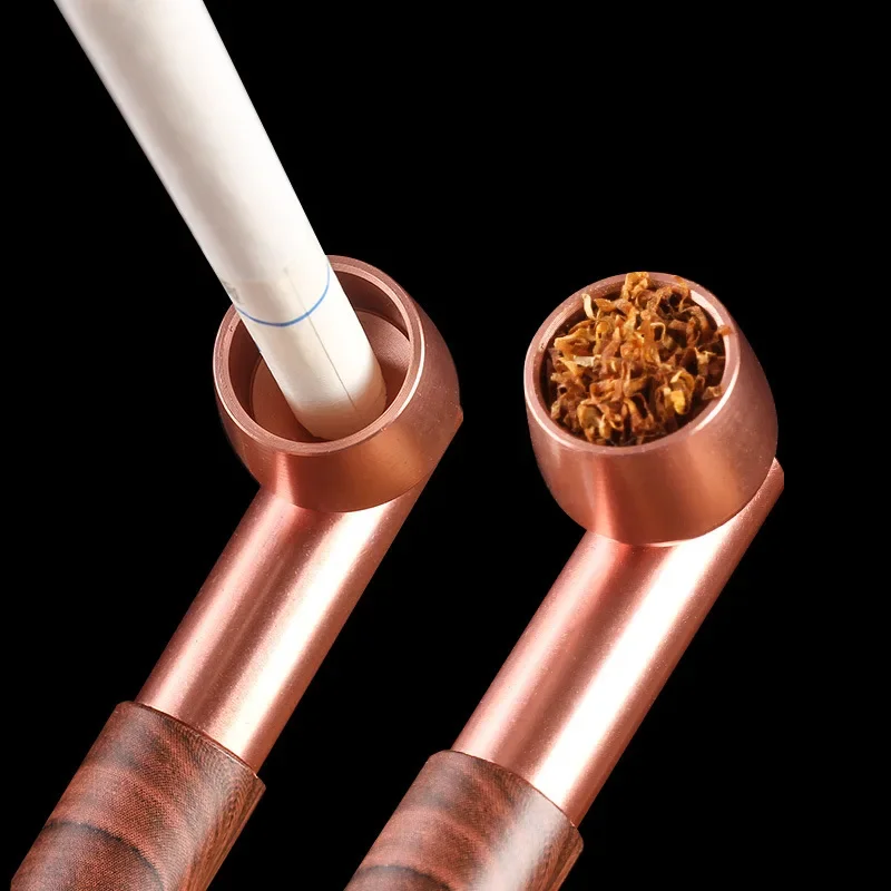 Copper Cigarette Pole Pipe Cut Tobacco dual-purpose dry cigarete filter portable Old-fashioned dry cigarette pole Gift for Men