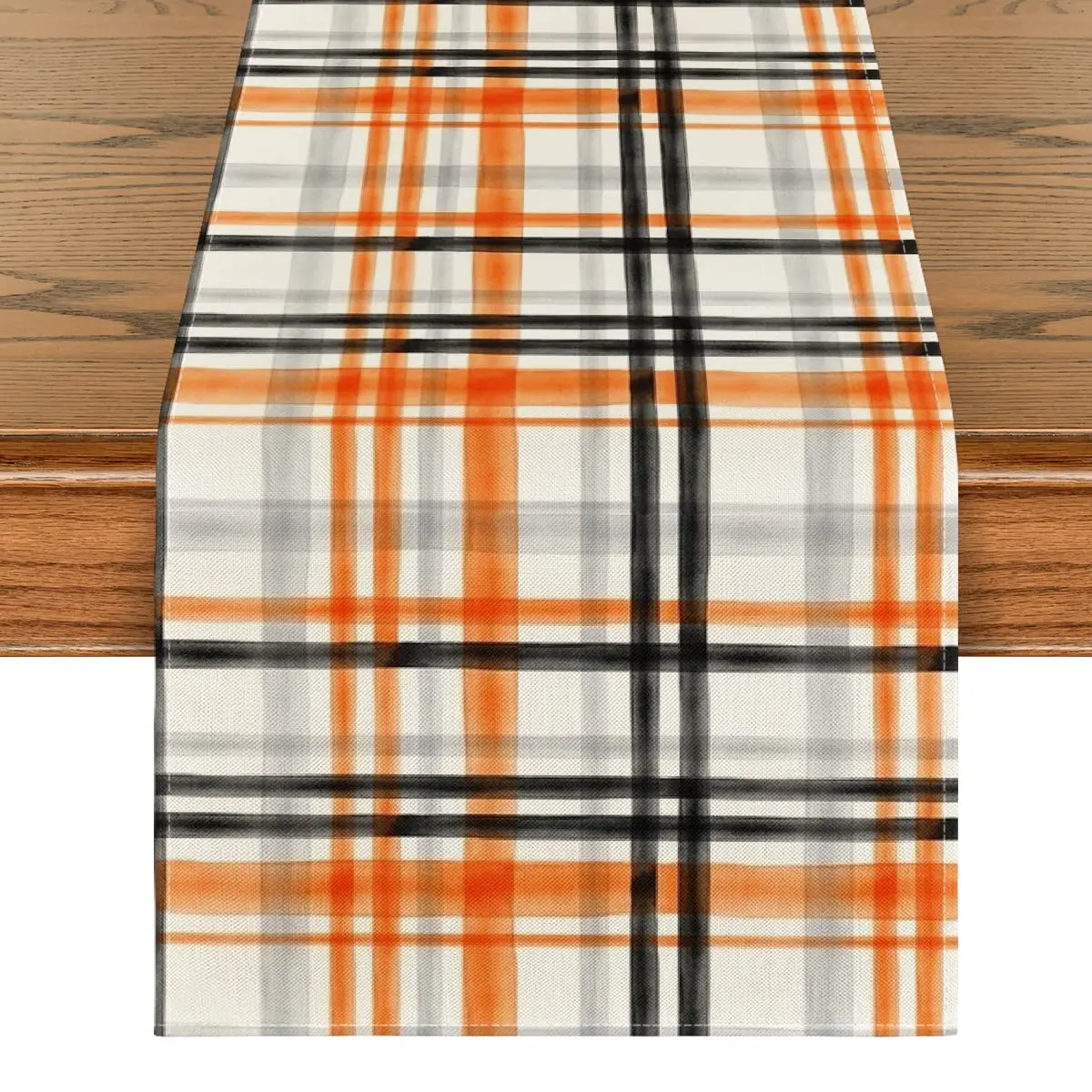 

Buffalo Plaid Fall Table Runner, Halloween Kitchen Dining Table Decoration, Outdoor Home Party, Orange and Black