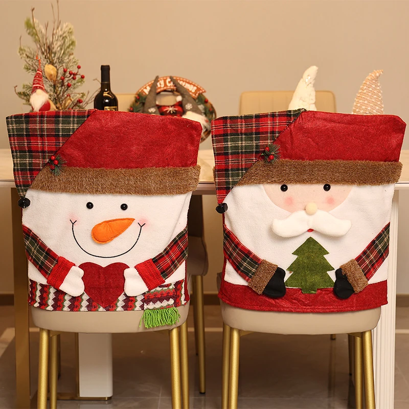 Christmas Chair Seat Cover Snowmen Santa Claus Elk Figurines Chair Cover Home Christmas Party Decoration Ornaments