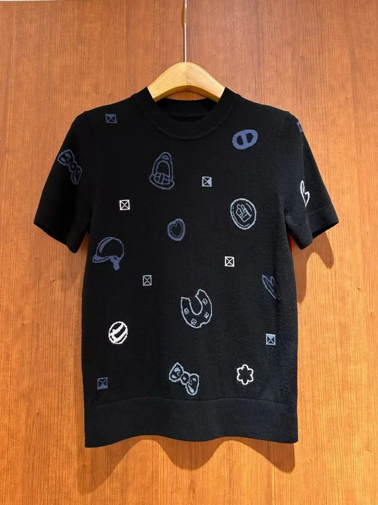 Suéter de malha de lã de Yangzhou Or Sve feminino retrô Sle redondo Ne pulôver padrão abstrato bordado floral de alta qualidade...