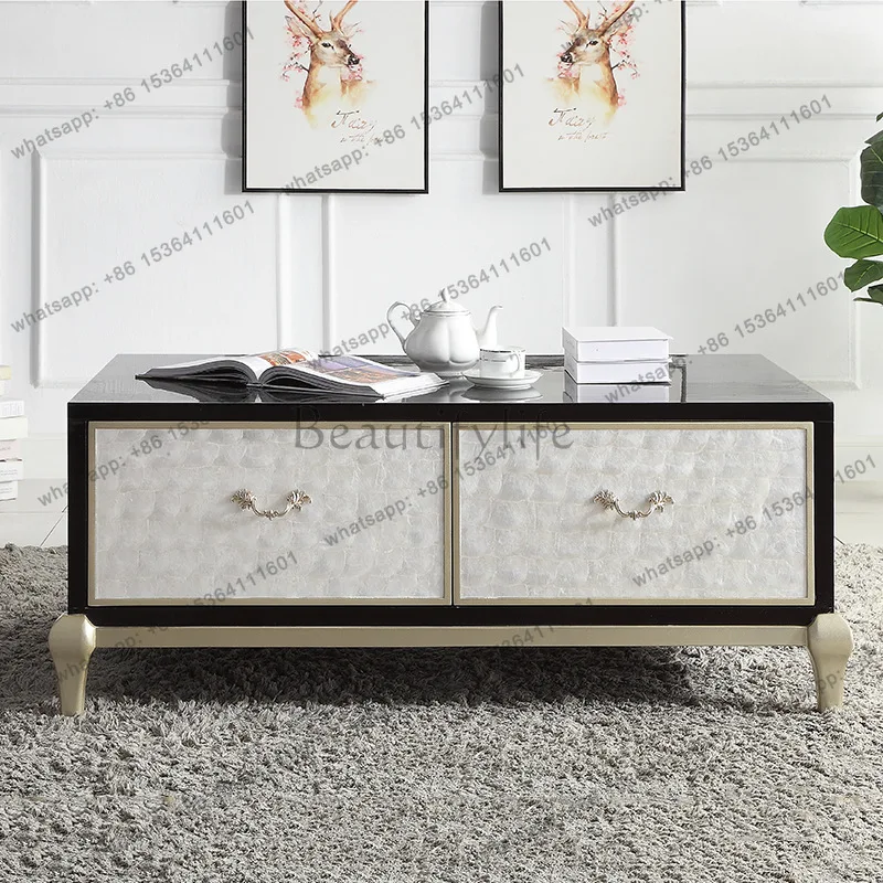 American light luxury shell TV cabinet coffee table combination post-modern simple paint solid wood floor cabinet