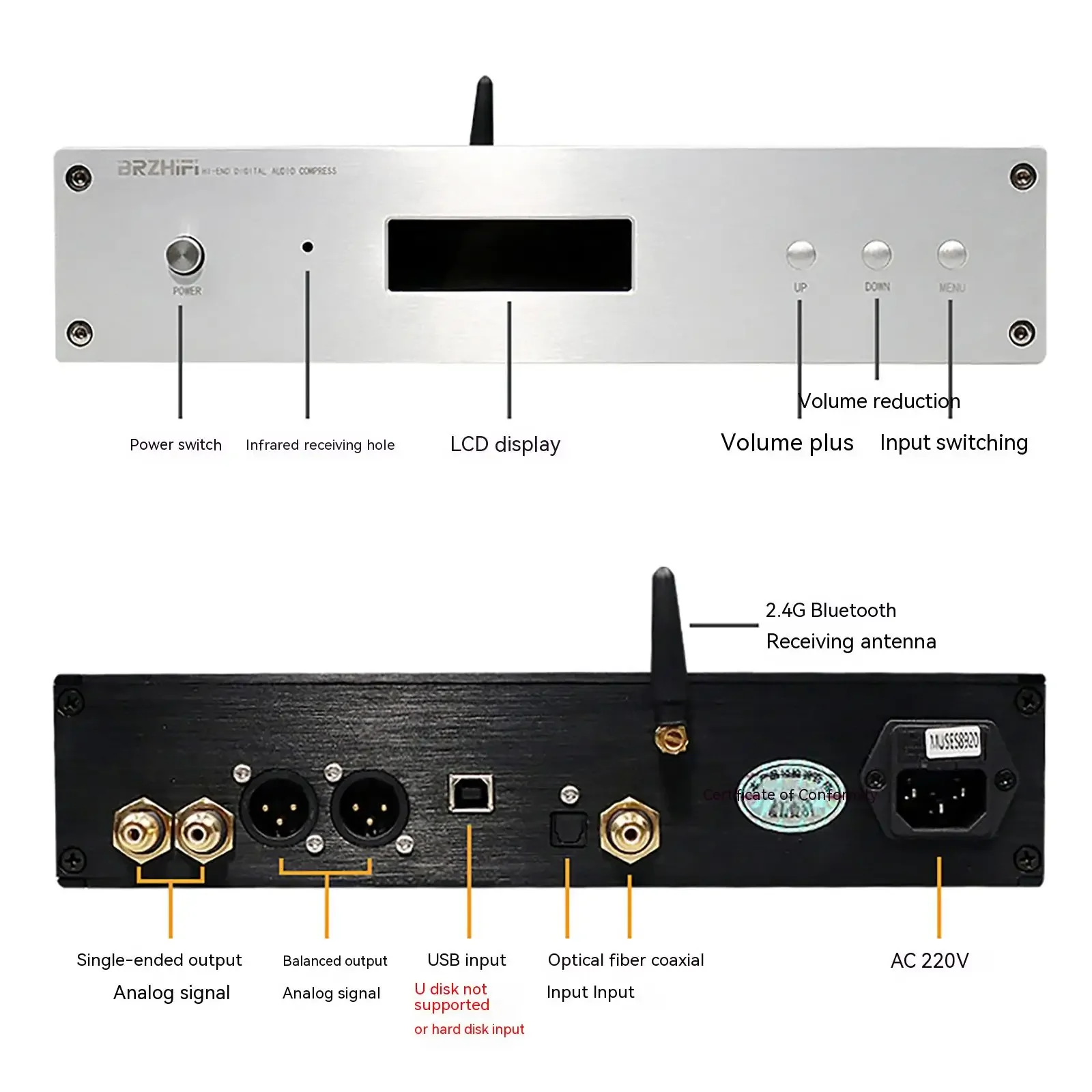 AMXEKR DC200 ES9038PRO Audio Decoder DAC Fever HIFI Hard Decoding DSD512 HD Bluetooth 5.0 Home Decoder