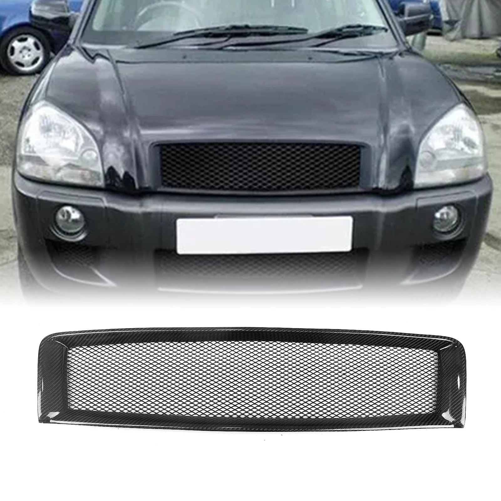 

Front Grille Racing Grill For Hyundai Tucson 2005-2009 Carbon Fiber/Fiberglass Honeycomb Style Car Upper Bumper Hood Mesh Grid