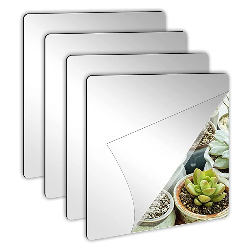 4 Piece of Lot 2mm Thick Acrylic Bathroom Mirror Simple Square Mirror Home Desktop Makeup Mirror Decorative Standing Mirror