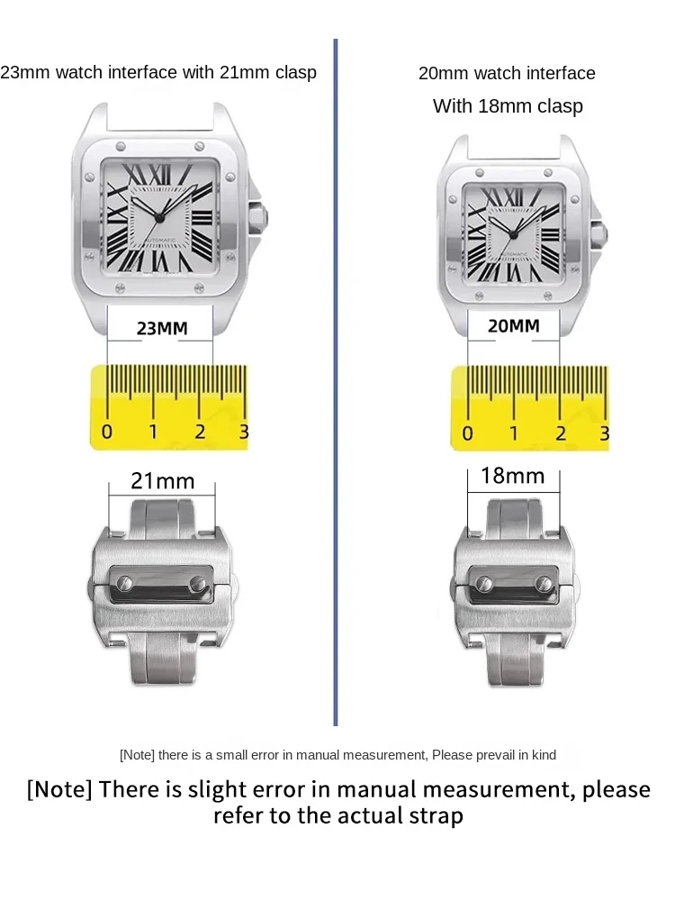 18-21 مللي متر سانتوس سانتوس 100 محول مشبك قابل للطي لكارتييه مشبك مزدوج الضغط على شكل فراشة ثلاثي الجبل