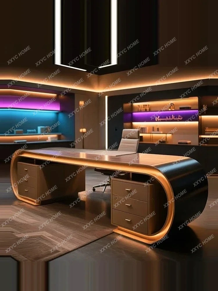 AAA90 Desk, Office Furniture Customization, Light Luxury Curved Desk, Computer Desk Solid Wood