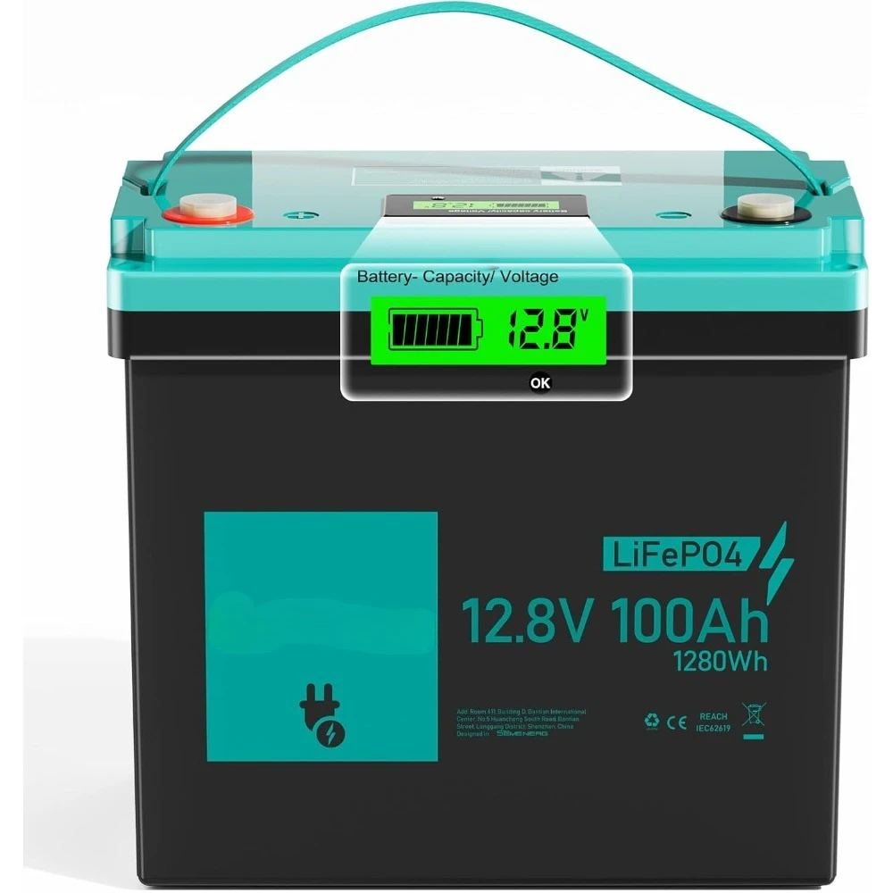 

12V 100Ah BCI Group 24 LiFePO4 Battery, Max. 15000 Deep Cycle Lithium Rechargeable Battery, Built in 100A BMS for RV, Trolling