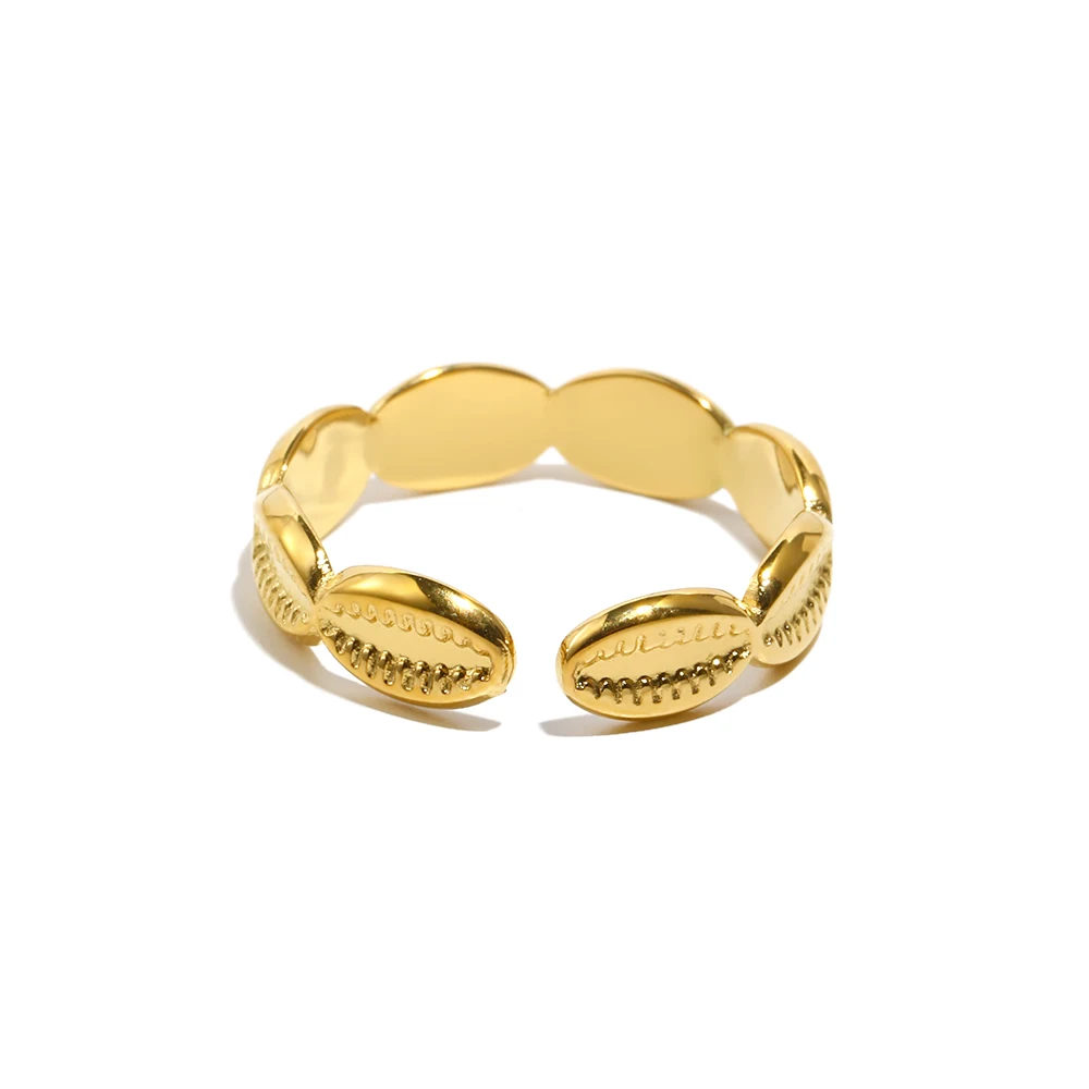 E.B.belle Waterproof Open Size 18K Gold Plated Shell Rings Minimalist Basic Stainless Steel Ring