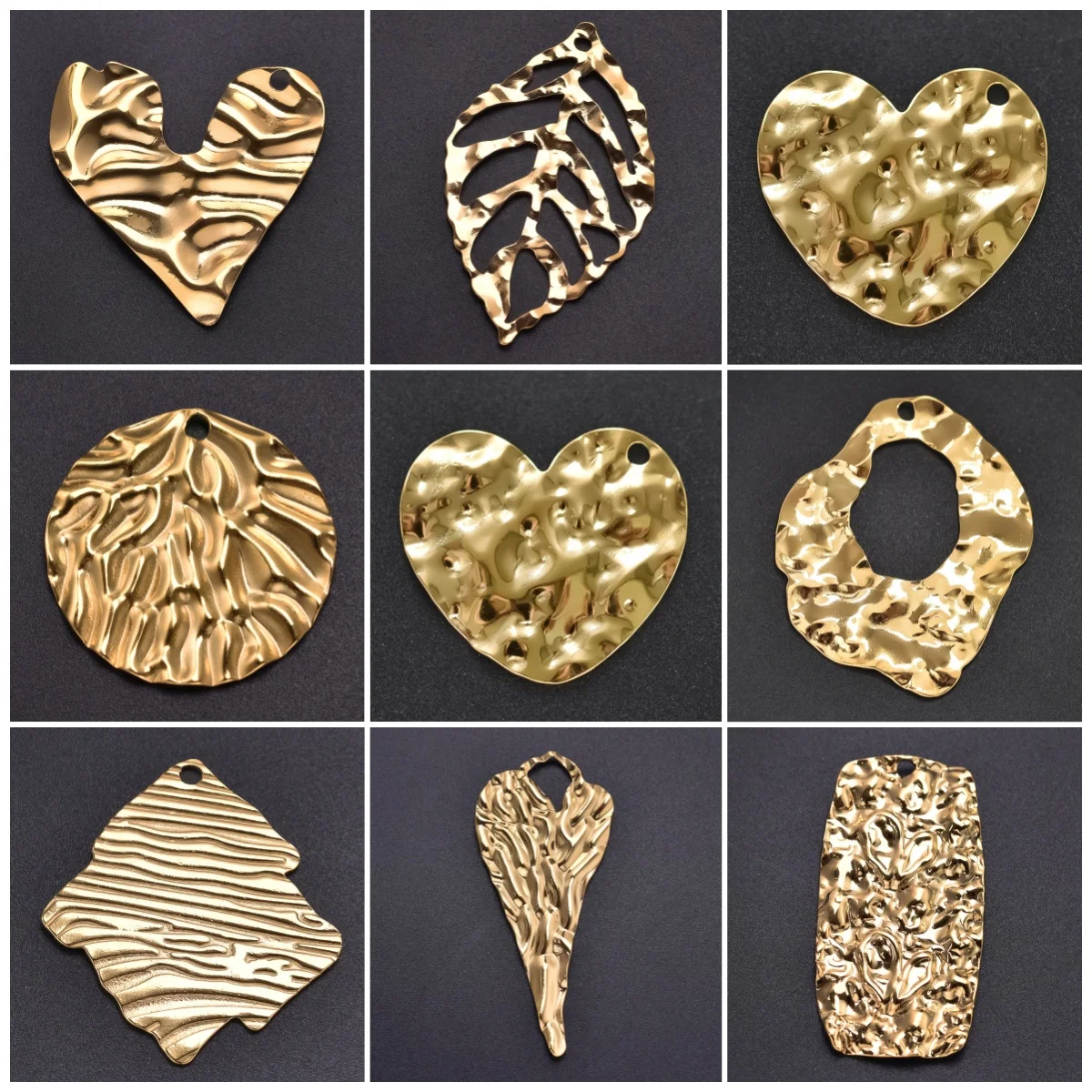 7pcs/Lot High Quality Design Fashion Pendant Irregular Geometry Wrinkle Love Leaves Hollowed Out Water Ripple New Pendants