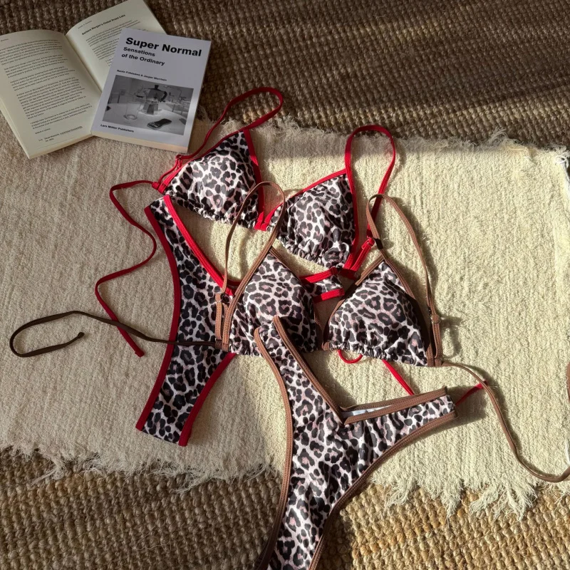 

New women's two-piece leopard print sexy swimsuit with triangle straps bikini