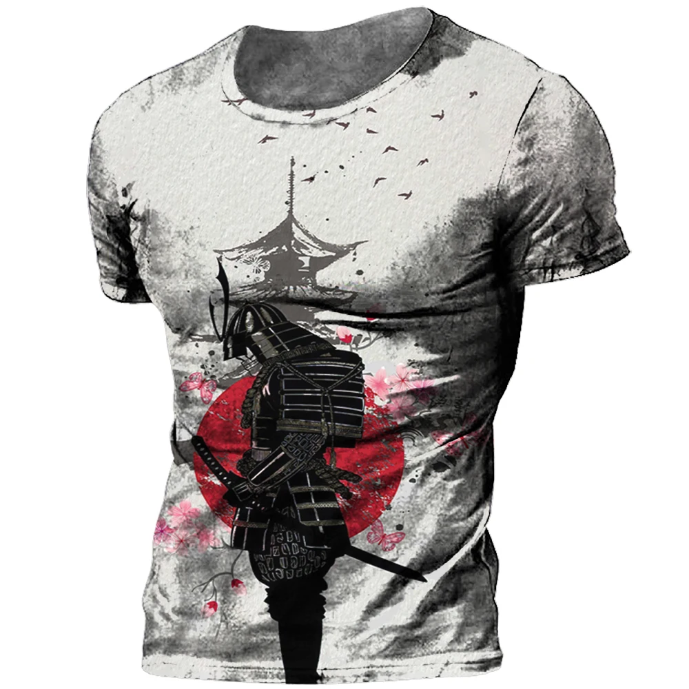 Japanese Samurai T-shirt 3D Japan Style Print Short Sleeve Tops Tees Casual Retro Men's T shirt Oversized Vintage Men's Clothing