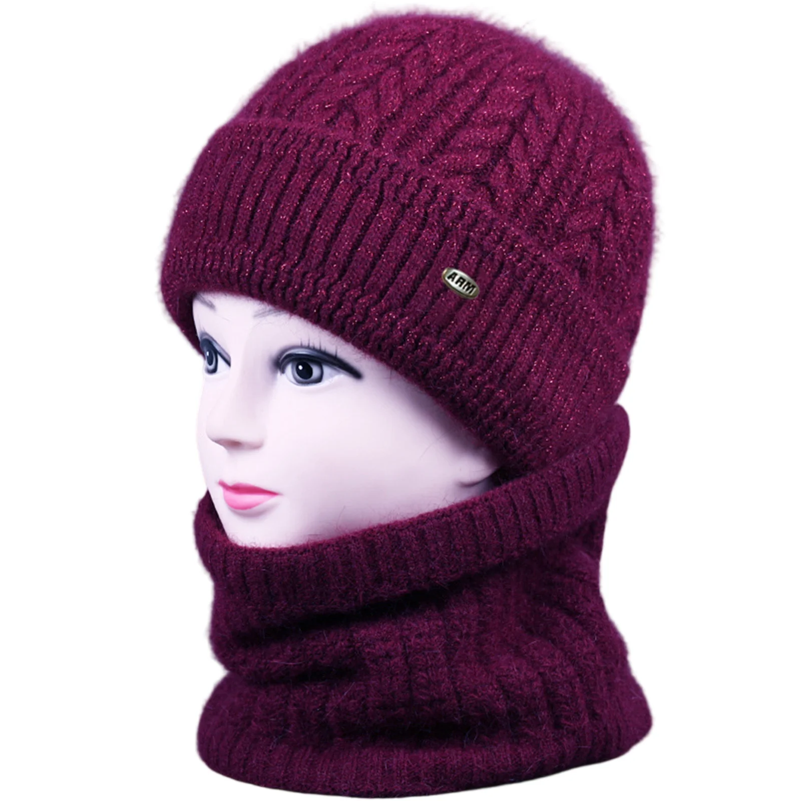 قبعة علوية فرنسية بلون سادة ووشاح للخريف والشتاء على الطراز الغربي الدافئ محبوك في الهواء الطلق مجموعة كاجوال متعددة الاستخدامات للسيدات