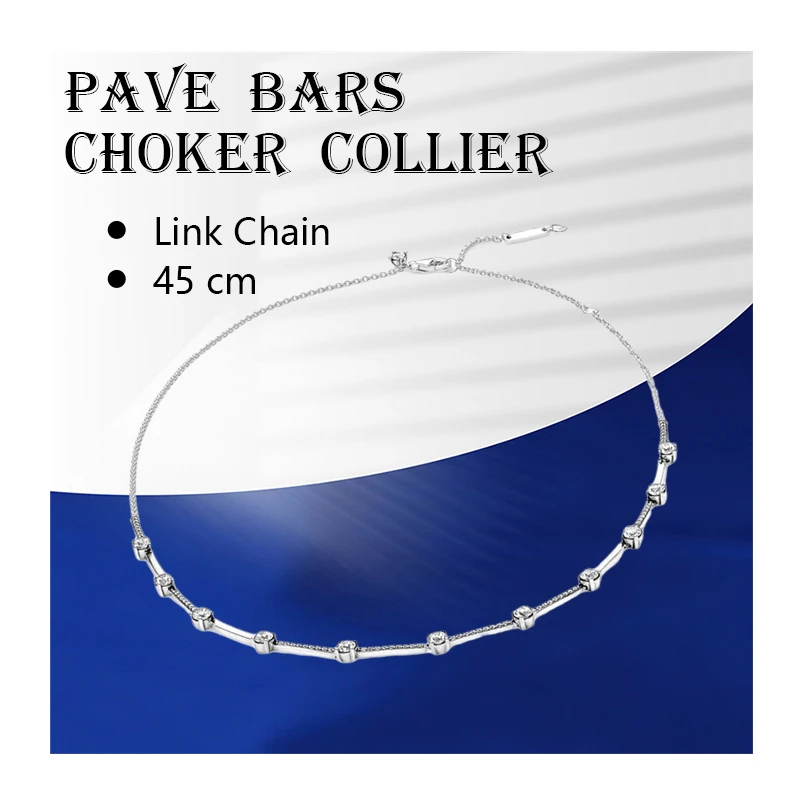 

925 Sterling Silver Pave Bar Chokers Necklaces For Women Fine Jewelry Zircon Stones 45cm Adjustable 3 Length Link Chains Collier