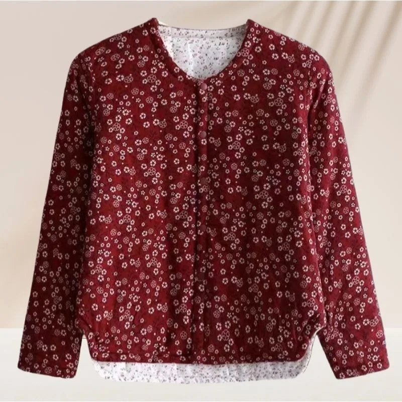 Chaqueta corta de manga larga de algodón cálido ajustada para otoño e invierno con Clip de algodón Floral Retro para mujer