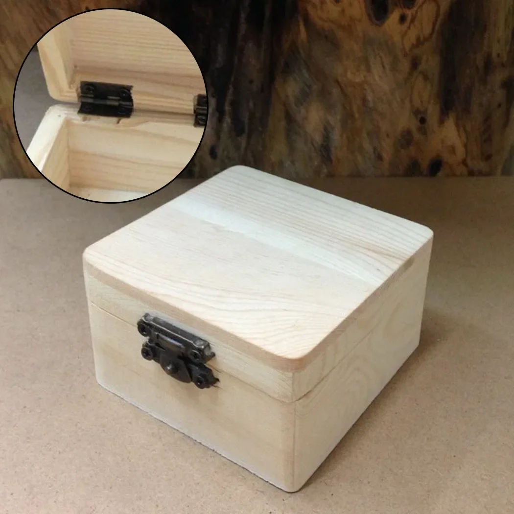 Wooden Storage Boxes Plain Wood With Lid Multifunction Square Hinged Craft Gift Boxes For Home Storage Organizer Decoration