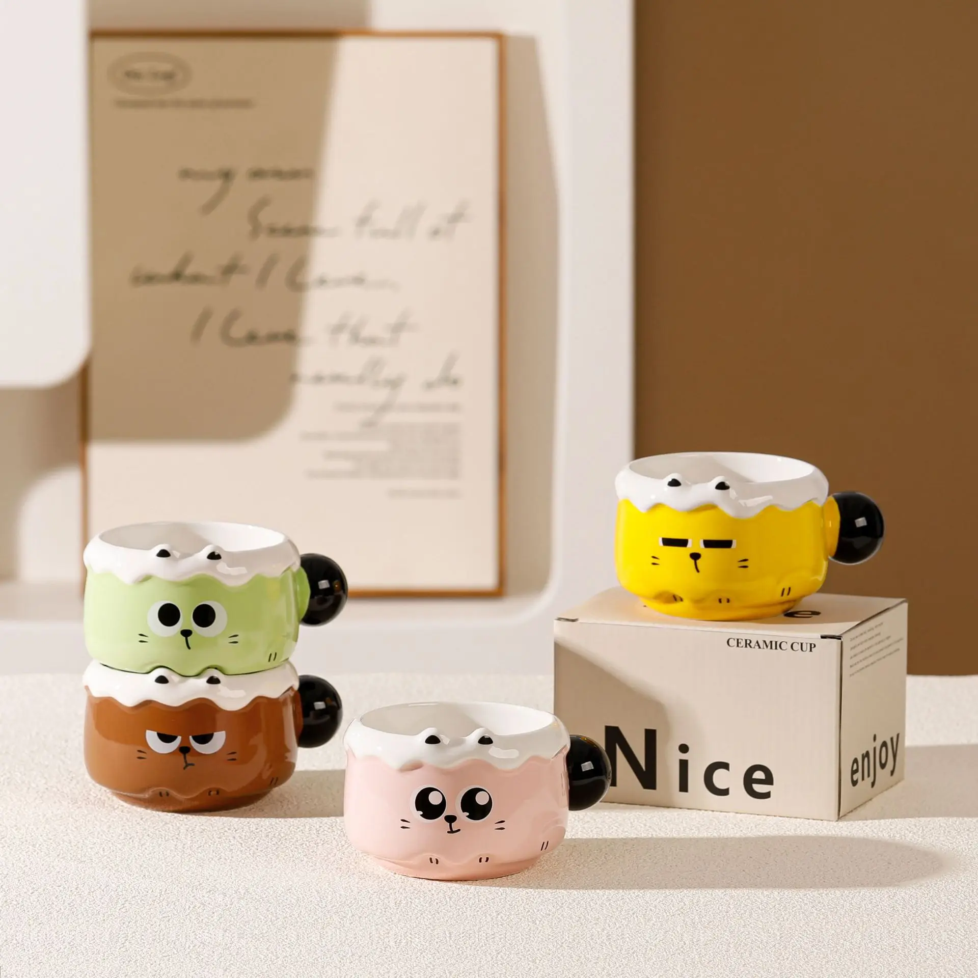 

Кружки с милыми кошками — креативная керамическая чашка для завтрака с тиснением, кружка с мультяшными животными и идеальный подарок для любителей животных