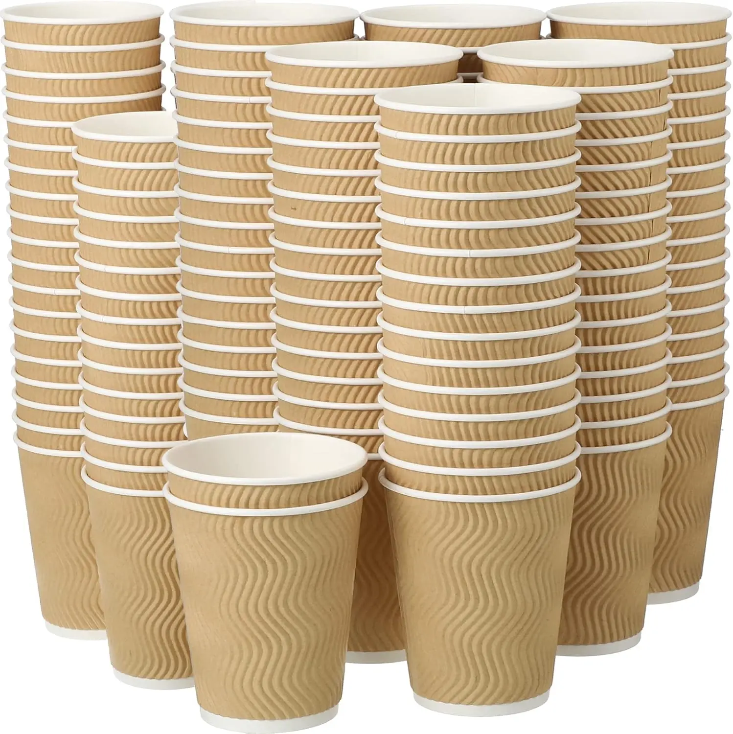 

200 Pack 12 oz Brown Paper Cups, Disposable Ripple Insulated Hot Beverage Cups for Coffee, Tea, Hot Chocolate, Cold Drin