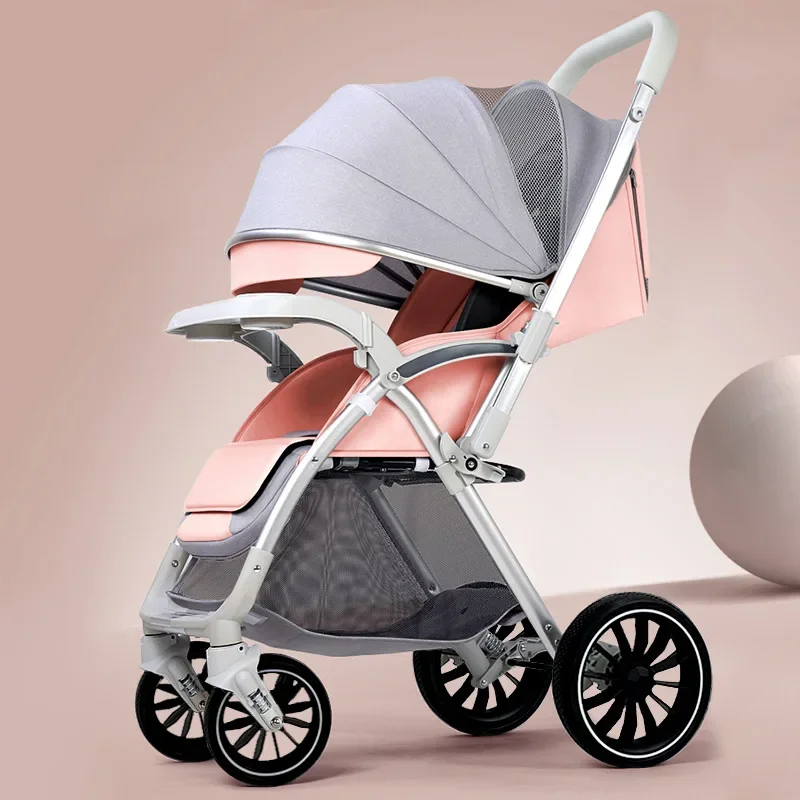 New Baby Stroller Four-wheeled Shock-absorbing Lightweight Foldable Baby Walking Car Can Sit or Lie Down Newborn Travel Stroller