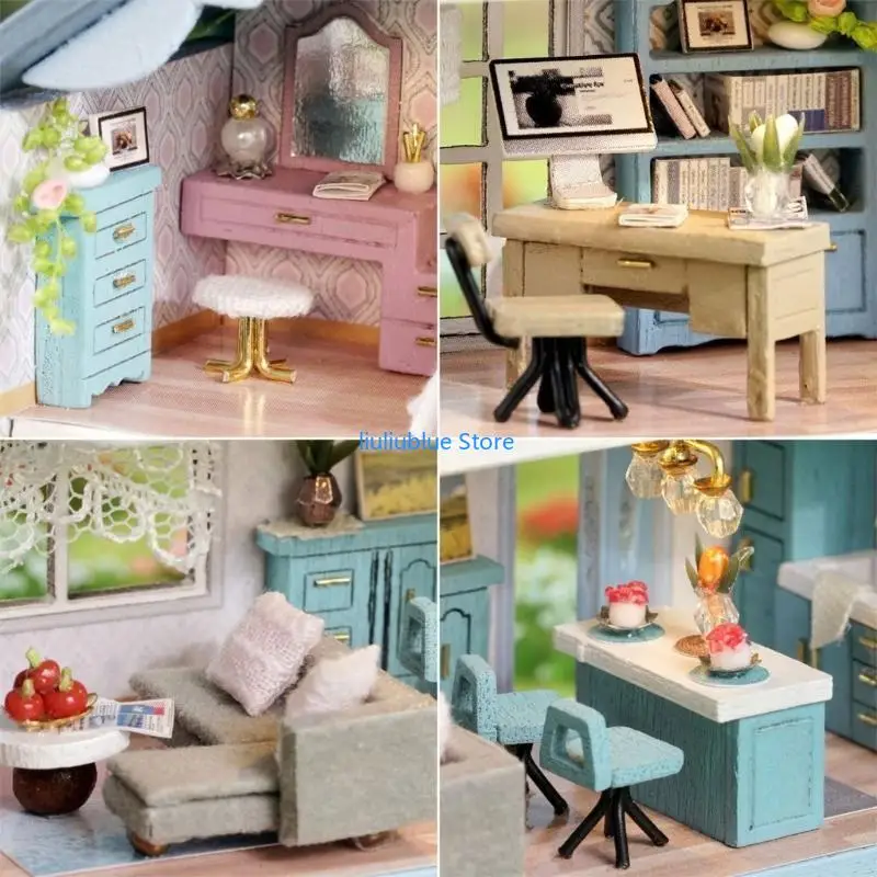 Holzpuppenhaus DIY Miniaturmöbel Mini handgefertigtes Handwerkshaus Modell 62CF