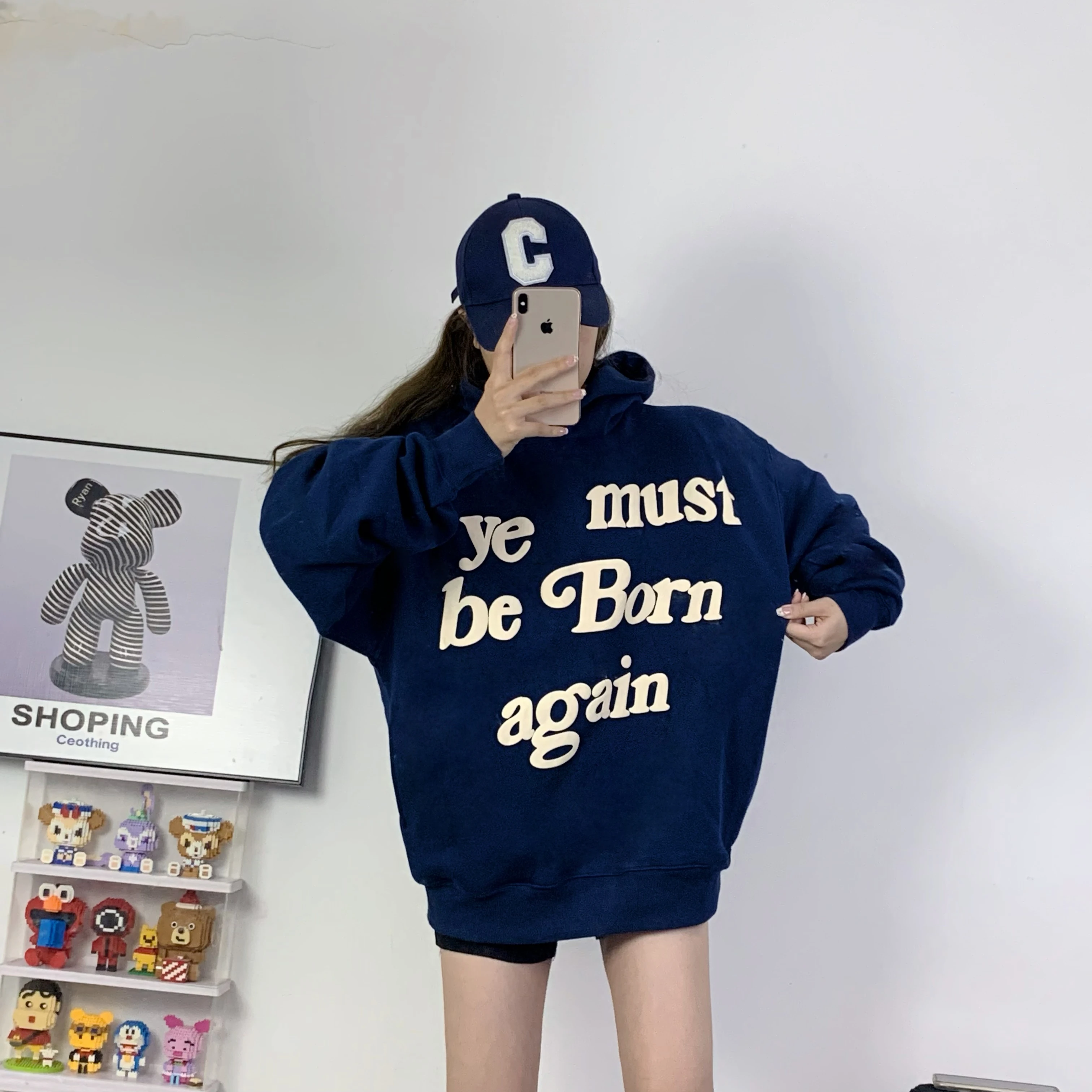 2023fw Navy Blue CPFM.XYZ Hoodie Men Women 1:1 Hip Hop Foam Print Hoody Kanye West Hoodie Loose Sweatshirts Ye Pullovers