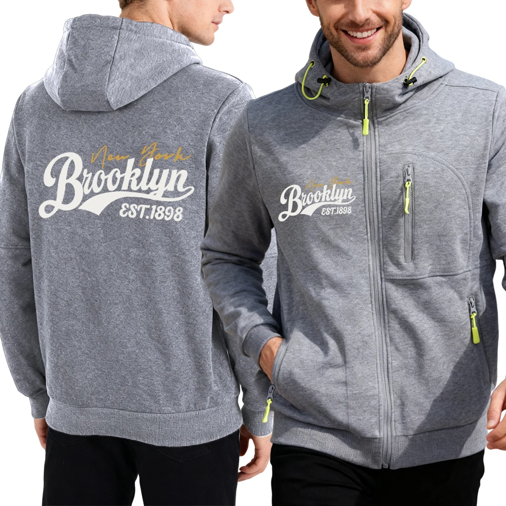 

Brooklyn New York 1898, мужская толстовка на молнии с узором, осенняя флисовая одежда, повседневная удобная толстовка большого размера, модная уличная одежда