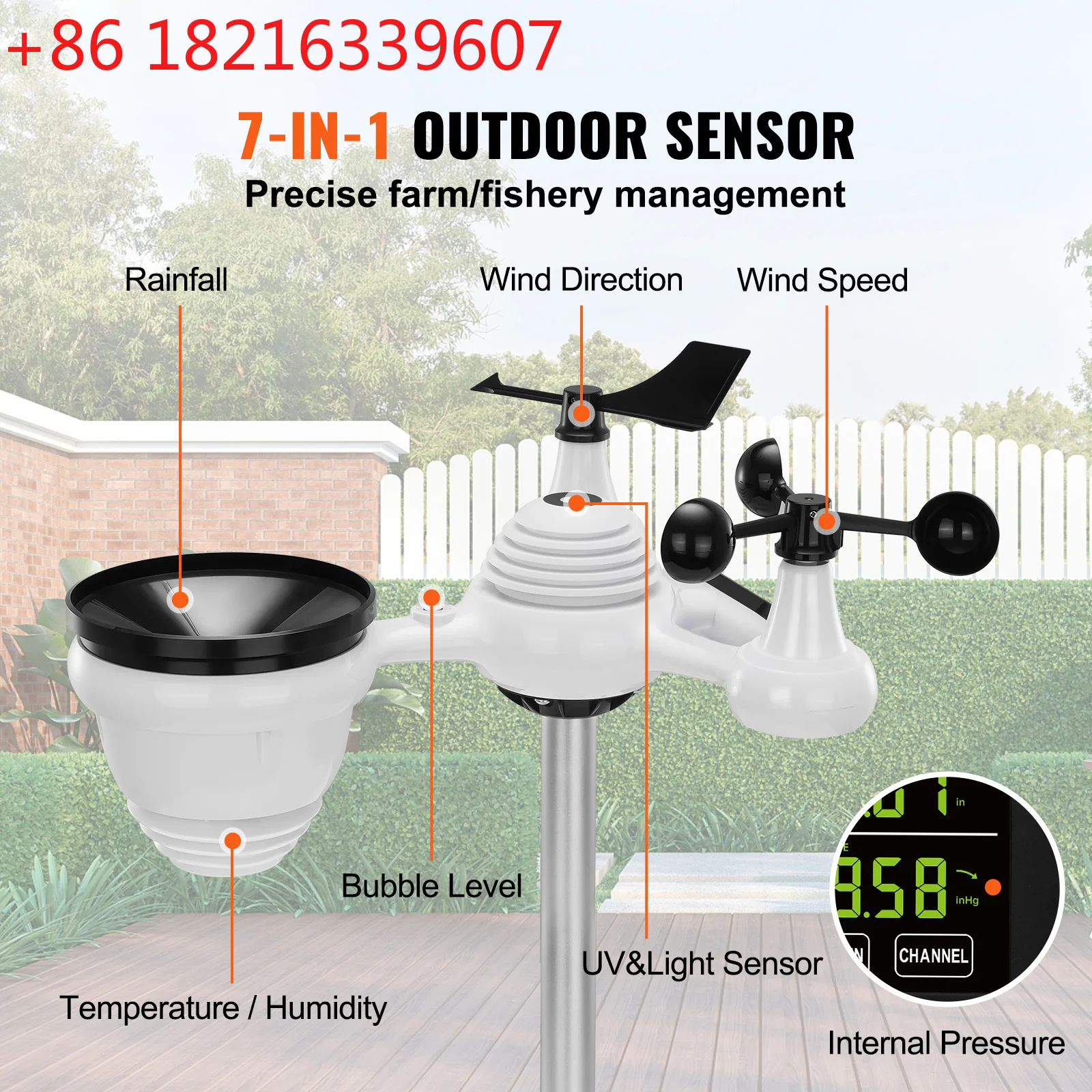 TAO  7-in-1 Wireless Weather Station 7.5in Large Color Display Digital Home Weather Station for Forecast Data, Alarm, Alerts