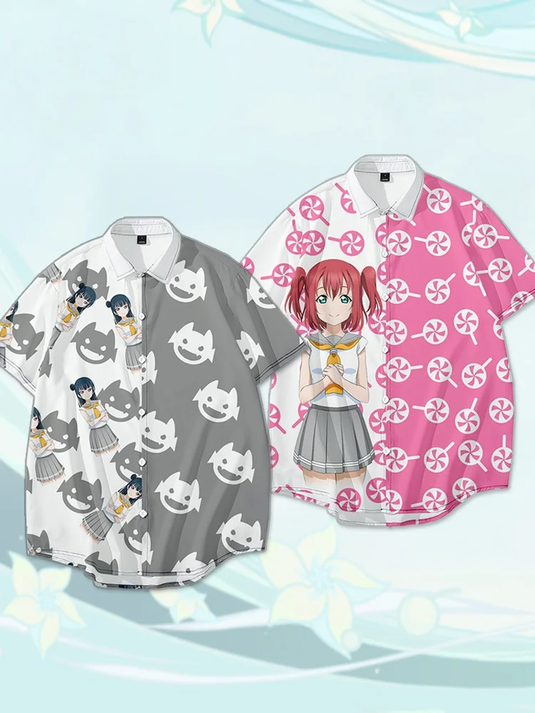 

LoveLive Aqours Sunshine кимоно рубашка с 3D принтом для женщин и мужчин гавайская рубашка с коротким рукавом для мужчин и женщин модные пляжные спортивные рубашки