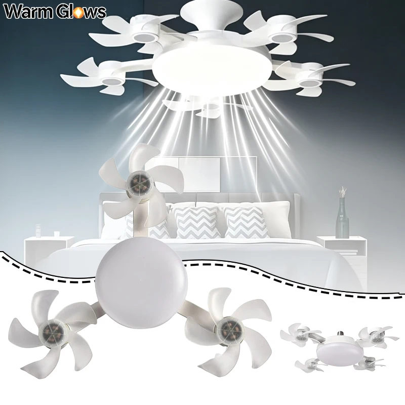 Ventilador de Teto Silencioso com Design de Drone, Base E27, Controle Remoto, Dimerizável, Luz LED de 3 Cores para Sala de Estar e Quarto