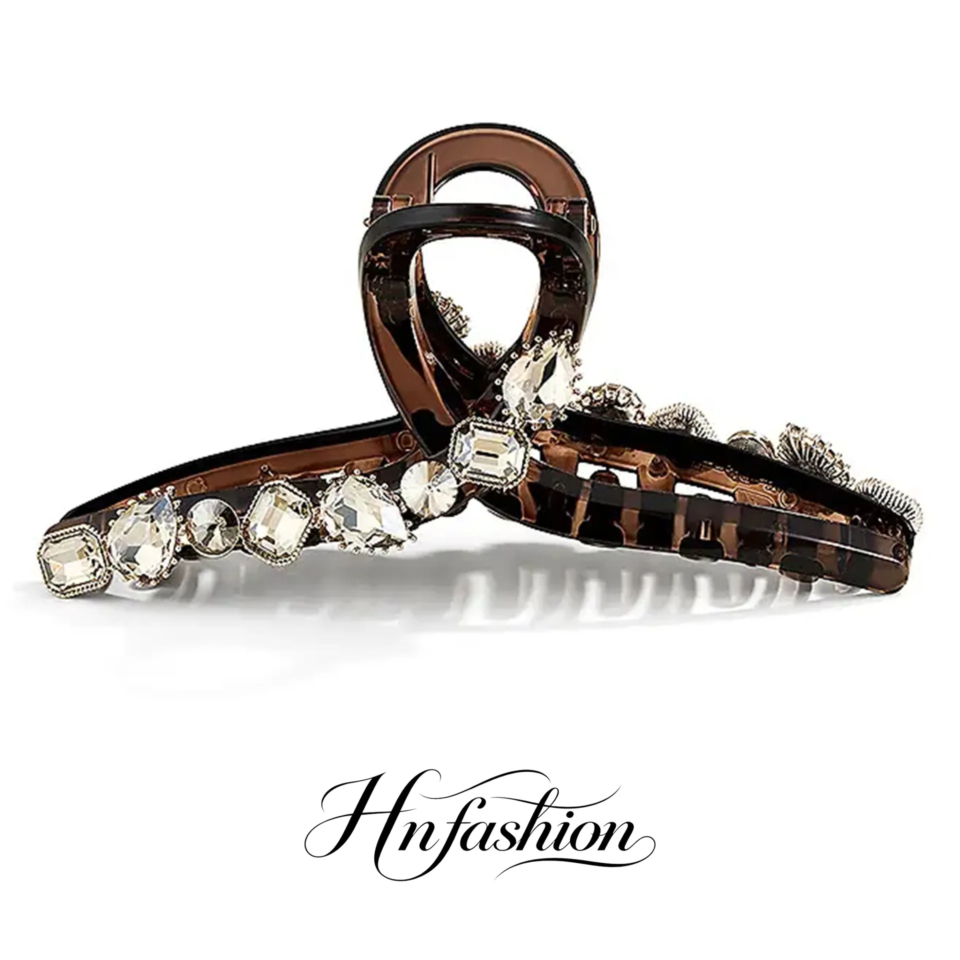 Elegant Luxury Amber Pattern Rhinestone Hair Claw Clip Sparkly Crystal Shark Clip For Daily Commute Hanfu Party Women Hair Wear