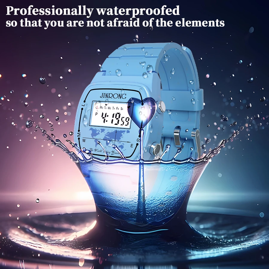 クラシックな小さな正方形 30 メートル防水 LED バックライト目覚まし時計学生電子多機能スポーツウォッチ