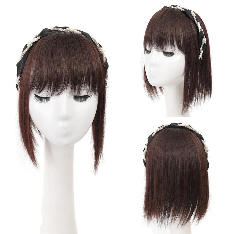 

Braids Headband with Hair Bangs Synthetic Extension Clip in Full Fringe Bangs Straight Hairpiece Bangs for Women 10 Inch