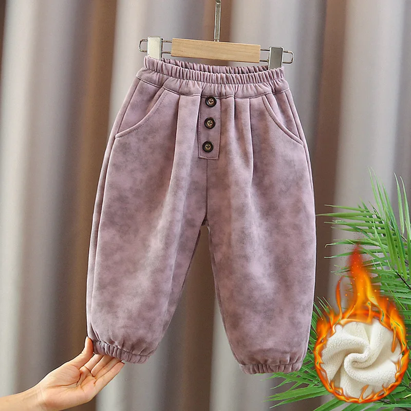 Pantalon en velours chaud pour garçon et fille, survêtement en coton, vêtements d'extérieur décontractés, hiver