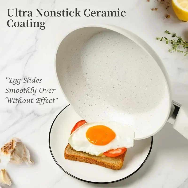 Ceramic Frying Pan Set with Lid - Induction Cooker Frying Pan Set Egg Omelette Frying Pan (With Lid)