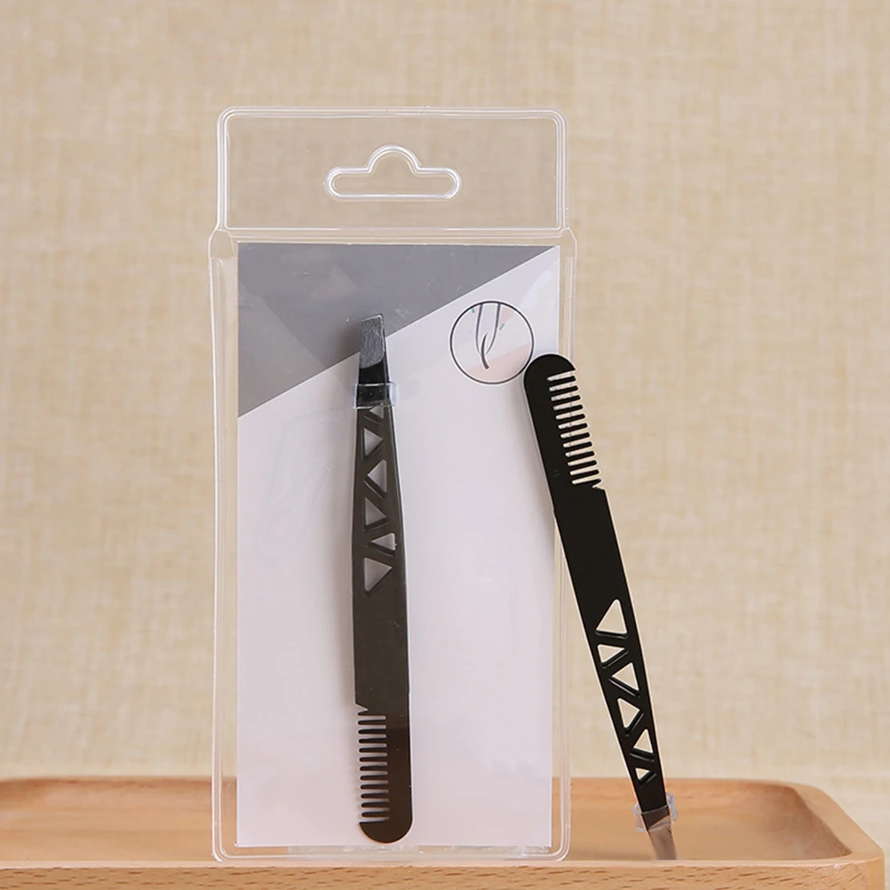 

2pcs Eyebrow Tweezer Stable Use Dual-Function Lightweight Small Size Stainless Steel Anti-Slip Makeup