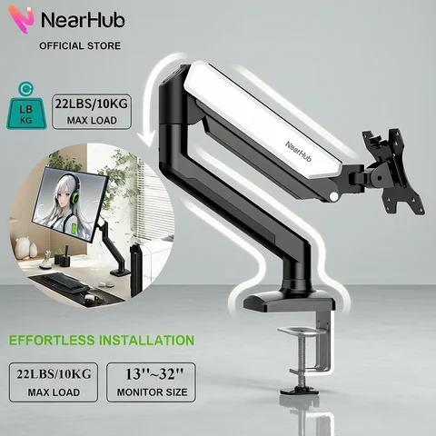 Nearhub Single Monitor Arm Mount, Full Motion with 180° Swivel 360° Rotation for Flexible Adjustment, Desk Mount Stand