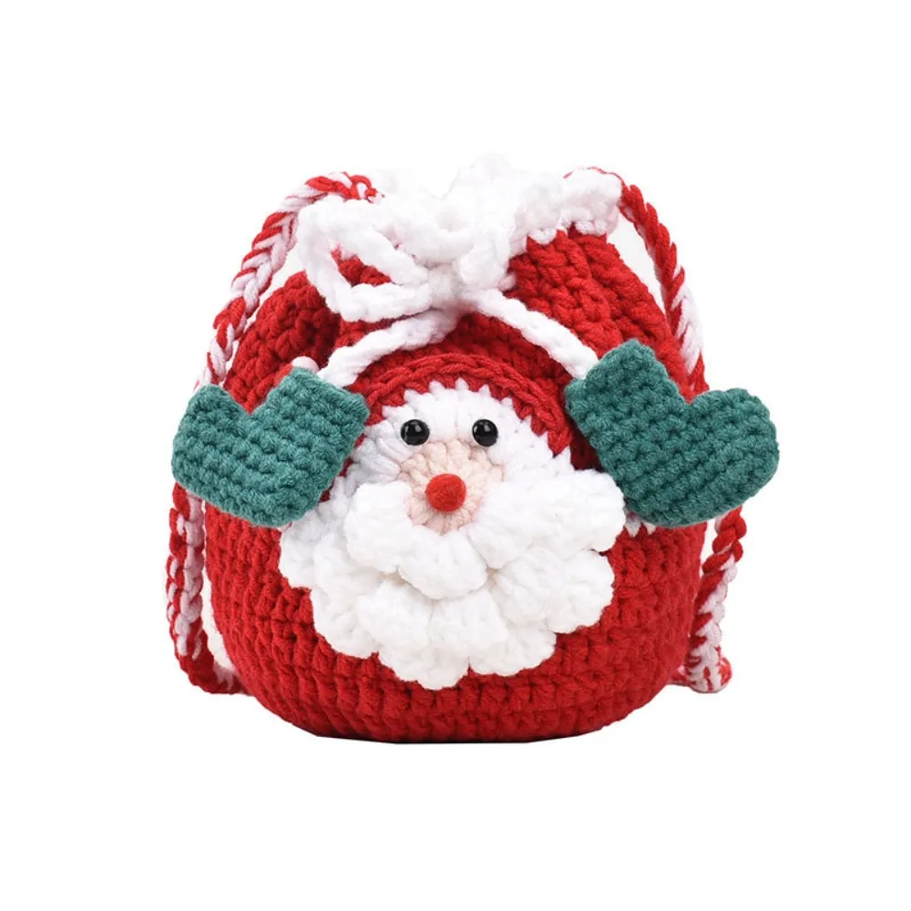 

Soft Bow Xmas Candy Bag Santa Claus Kriss Kringle Father Christmas Bag Cross Body Woven Knitting Drawstring Bag Party