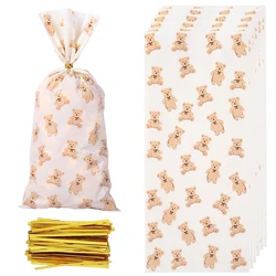10/20/30/40/50pcs Bear Baby Shower Treats Plastic Cellophane Bags with Gold Twist Ties Kids Gender Reveal Birthday Party Favors