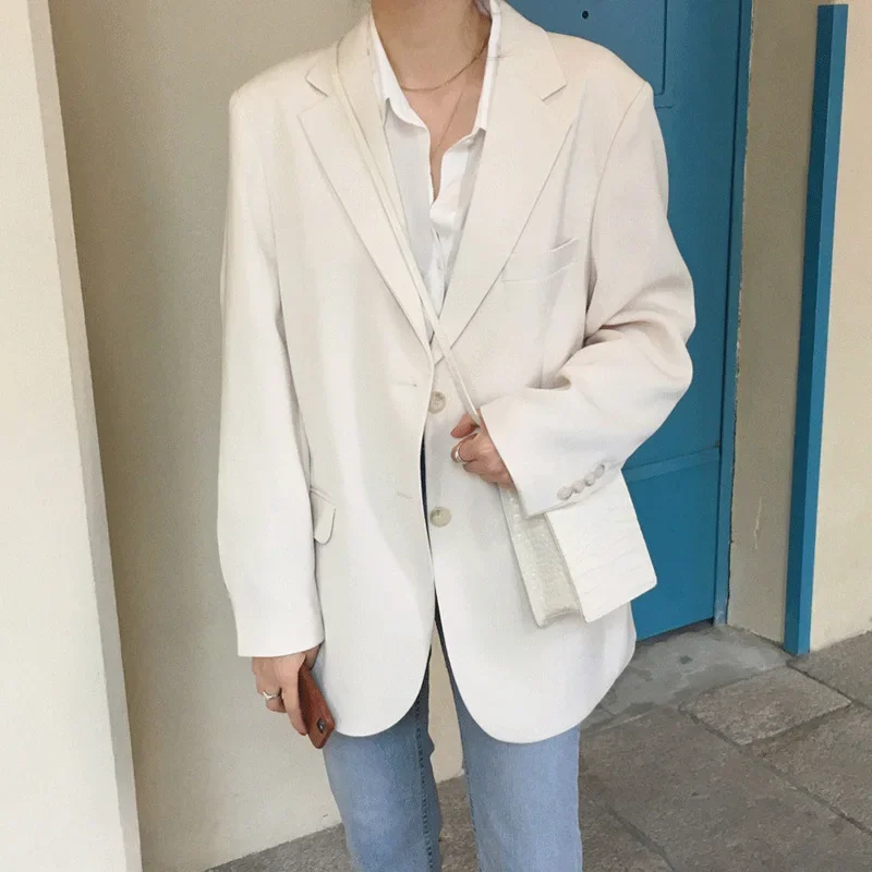 Mazefeng nuovo 2020 semplice blazer bianco cremoso per le donne blazer primavera estate giacche monopetto giacche da donna formali