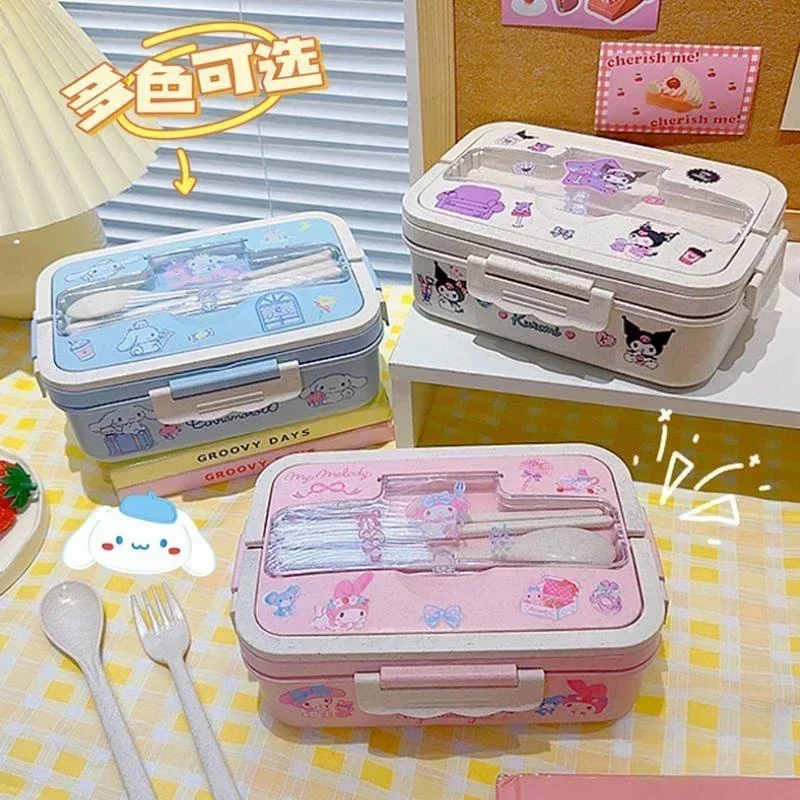 Sanrios Anime Kawaii Cinnamoroll Lunch Box for Children with Rice Artifact Cute Large Capacity Student Lunch Box Christmas Gift