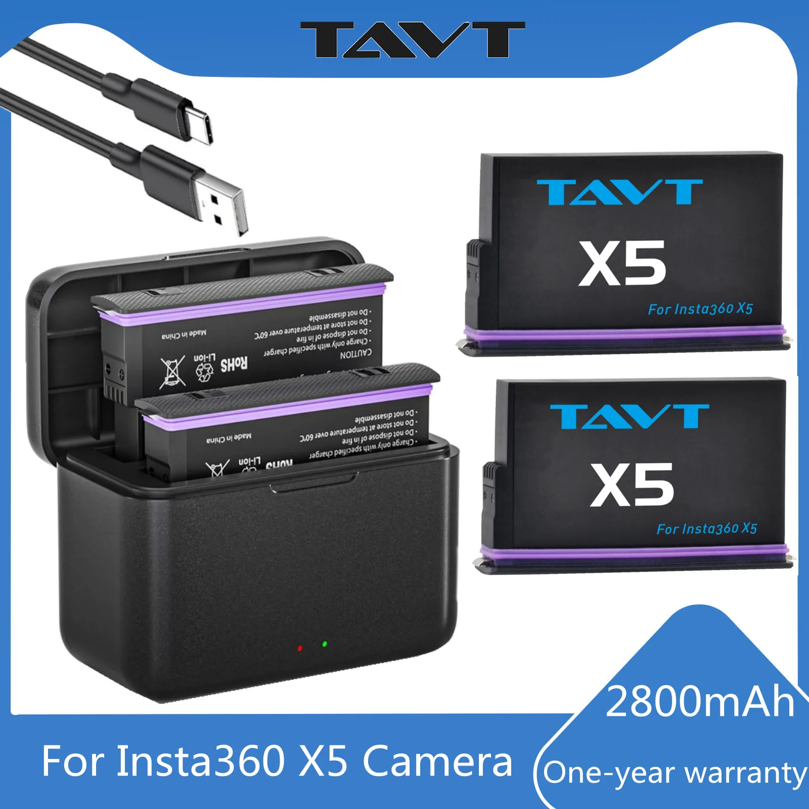 

TAVT 2800mAh Battery for Insta360 X5 and Fast Charger box for Insta 360 X5 Action Camera Replacement