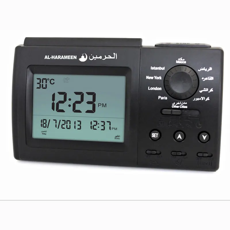 Azan Clock 3006 Table Desktop for Muslim with Prayer Alarm Qiblah and Hijri Calendar Islamic Al Harmeen Fajr Table Time